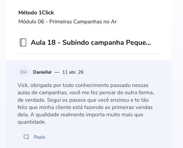 Print de comentário da aluna Daniella no curso