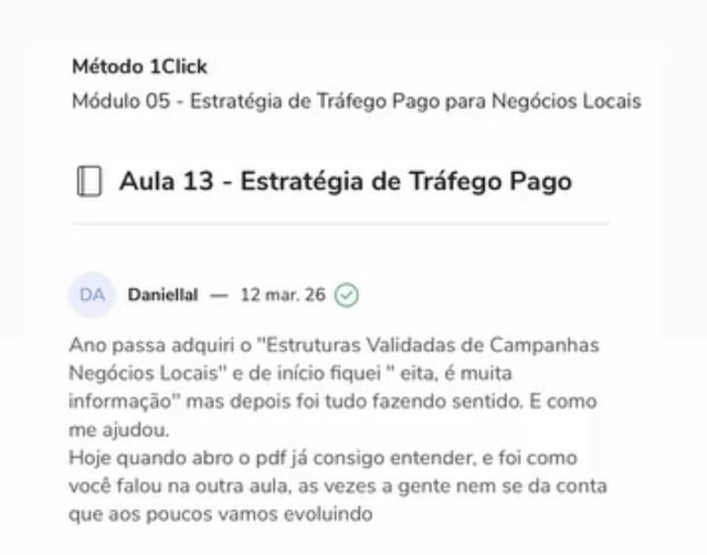 Print de comentário da aluna Daniella no curso