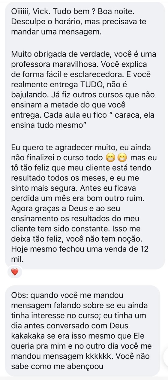 Print de mensagem de WhatsApp de uma aluna